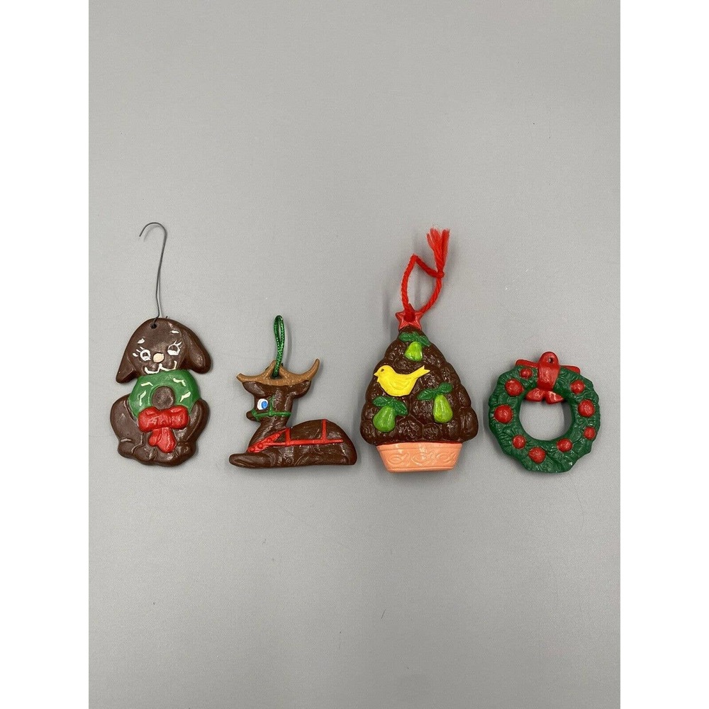 Vintage Ceramic Hand Painted Handmade Homemade Christmas Ornaments Lot of 4